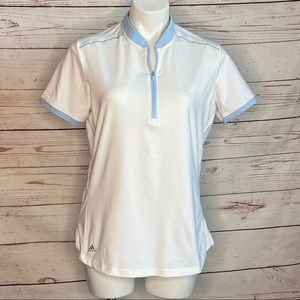 Adidas Climacool White Blue Quarter Zip Golf Top